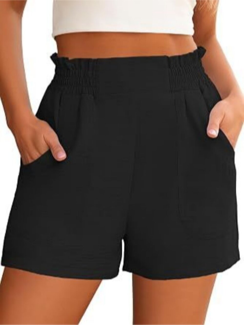 Women High Waisted Wide Leg Shorts with Elastic Waistband and Pockets for Summer